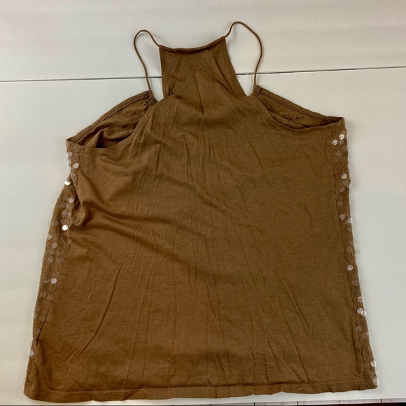 Sequin Spaghetti-Strap Blouse. Tan. Size L. Fun Shimmy! By Elle. - Picture 3 of 5